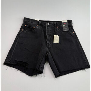 Levi's Women 501 Mid Thigh High Rise Button Fly Denim Jeans Short 33 Black NWT